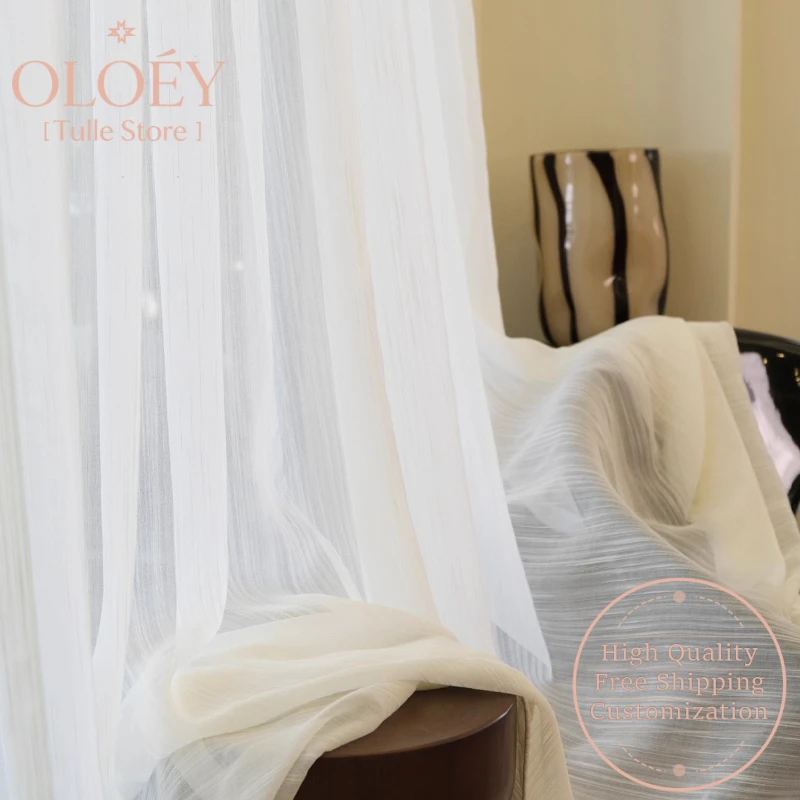 

Light Beige Sheer Curtains Airy Translucent Soft for Living Room Balcony Textured Voile Window Panels Zen Yarn Wispy Drapes Veil