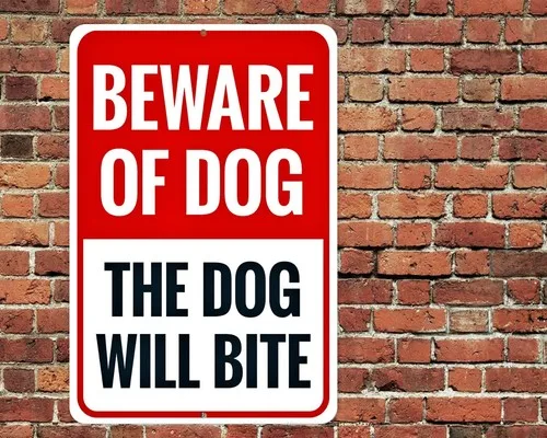 HD Metal Tin Sign Beware of Dog The Dog Will Bite Warning Metal Sign for Yard Fence Safety