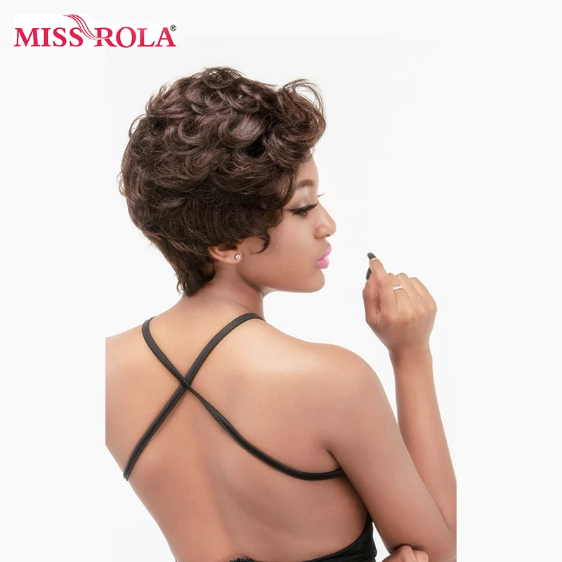 Miss Rola Hair Brazilian Human Hair Pixie Cut Curly Wig Whole Machine Made Short Wigs With Roman Curls Non-Remy Wigs