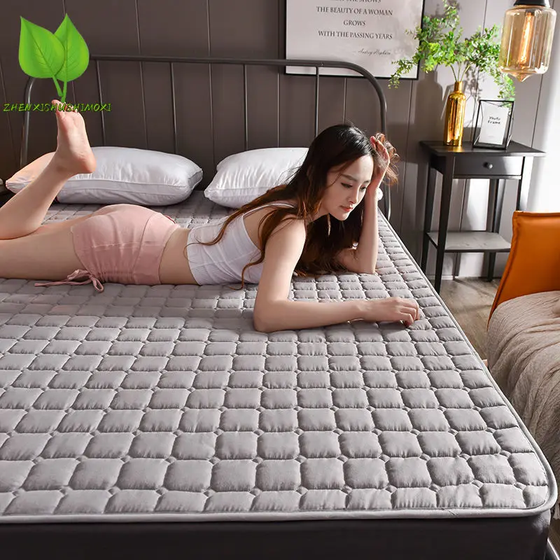 Solid Color Quilted Bed Fitted Sheet Summer Sleeping Mat Bed Protector Pad Bed Topper Protection Queen King Size Mattress Cover