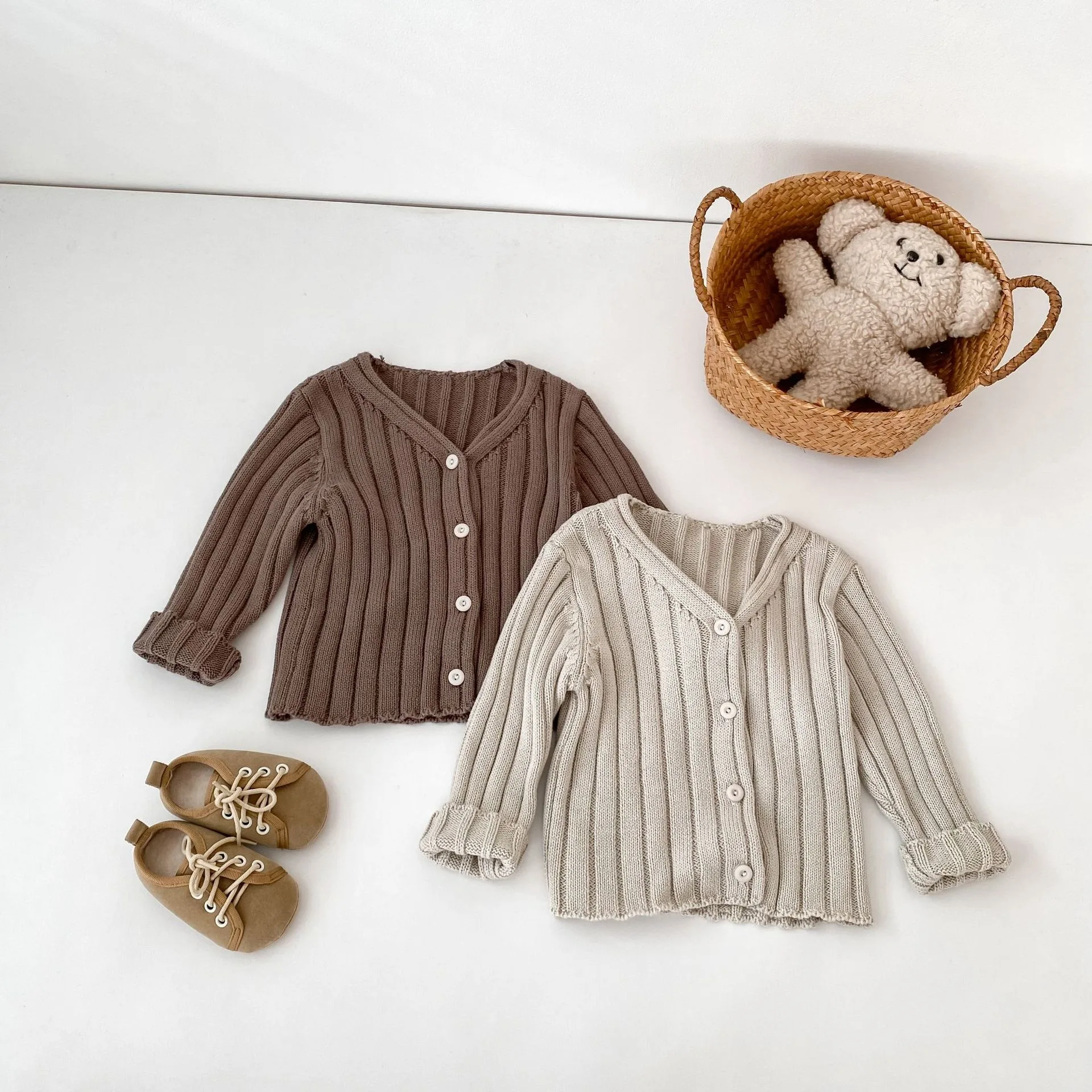 2026 Autumn New Baby Long Sleeve Sweater Coat Girls Solid Ribbed Cardigan Infant Simple Casual Jacket Toddler Clothes