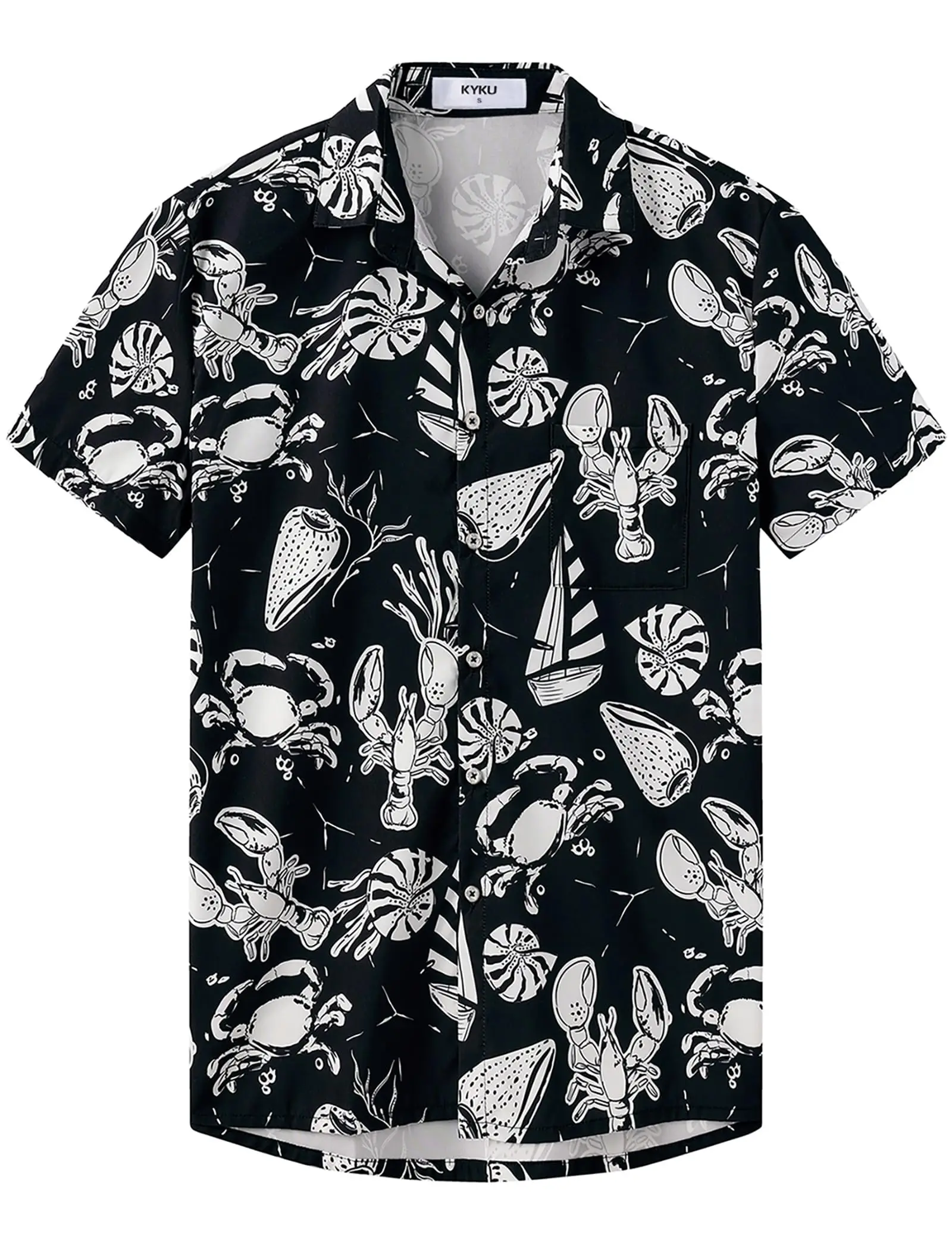 

KYKU Гавайские мужские рубашки Повседневная: тропическая мужская рубашка на пуговицах с коротким рукавом для пляжного отдыха и карманом