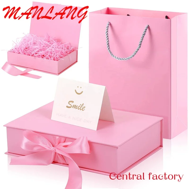 Custom  Cardboard Paper Gift Box Luxury Box With Changeable Ribbon And Magnetic Closure Folding Big Gift Boxes Set