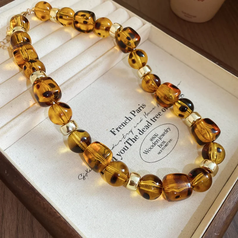 Amber Color Irregular Acrylic Beads Chokers Necklaces Set