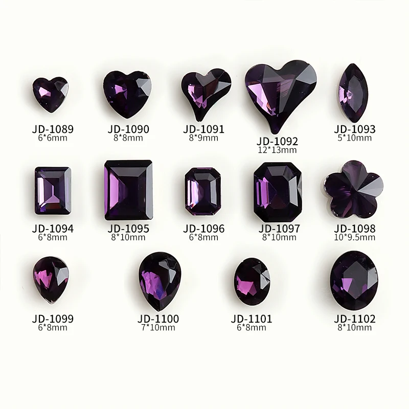 10pcs Purple Series Nail Diamond Multi Cut Violet Super Sparkling Crystal Glass Nail Decorations DIY Manicure Jewelry