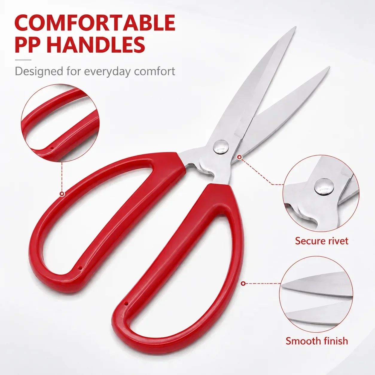 Red Stainless Steel Office Scissors, Household Scissors for Daily Use, Durable Home Office Supply