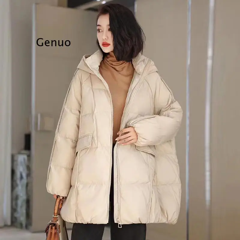 Women 90% White Duck Down Jacket Hooded Autumn Winter Warm Oversize Puffer Coat Casual Loose Thick Parkas Female Outwear