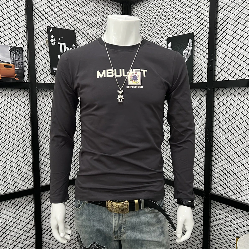 New Long Sleeved T-shirts Men's Top Trendy Printed Streetwear Brand Clothes Thin Crew Neck Autumn Undershirt Fall Base Clothing