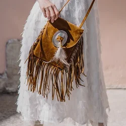 TEELYNN Boho Hippie Gypsy brown Fringe Bag For Women 2024 Vintage Crossbody Bohemian Frosted PU Leather Tassel Women's bags