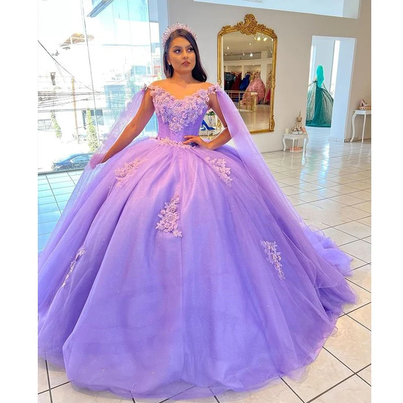 Lorencia Lavender 2023 Quinceanera Dress Corset Lace Appliques Ball Gown Off Shoulder Sweet 16 Dress Vestidos De XV Anos YQD224