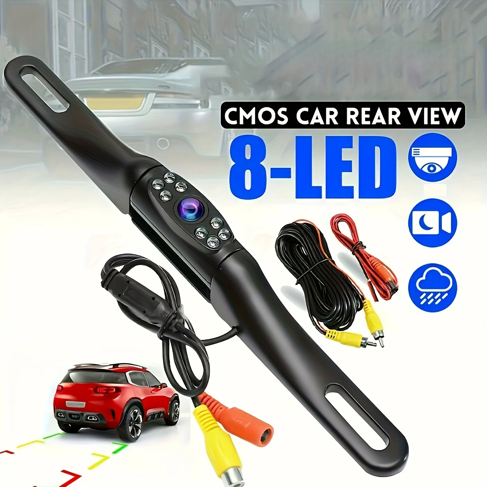 Car License Plate Frame Camera Metal Housing With 8 LED Lights Rear View CCD HD Camera For Parking Pickup Camper Tractor RV etc.