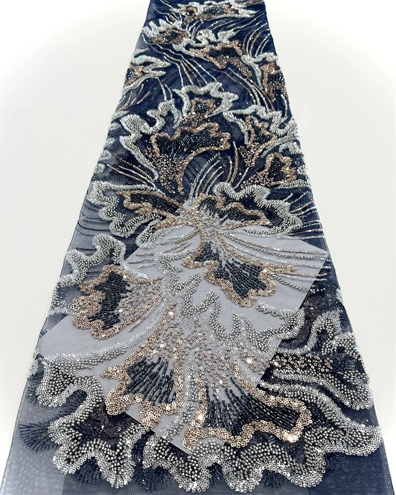 2025 Luxurious Nigerian African Beaded Lace Fabric High Quality Sequins Embroidery African French Lace Fabric For Sewing Dress