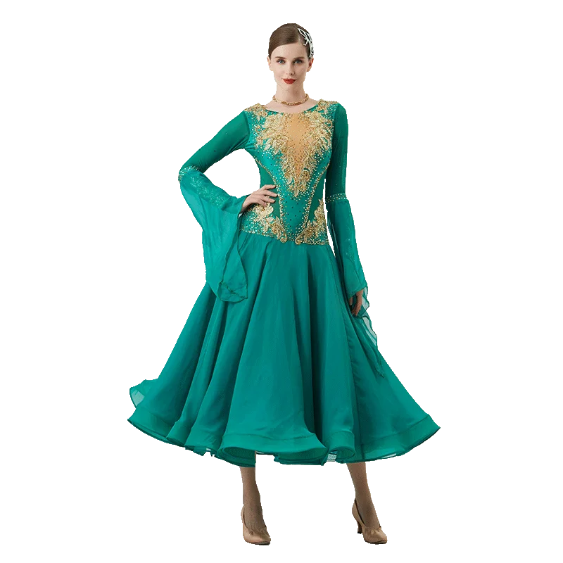 

B-22281 New Women Modern Dance Rhinestone Color Diversity Dress Ballroom National Standard Waltz Competition Performance