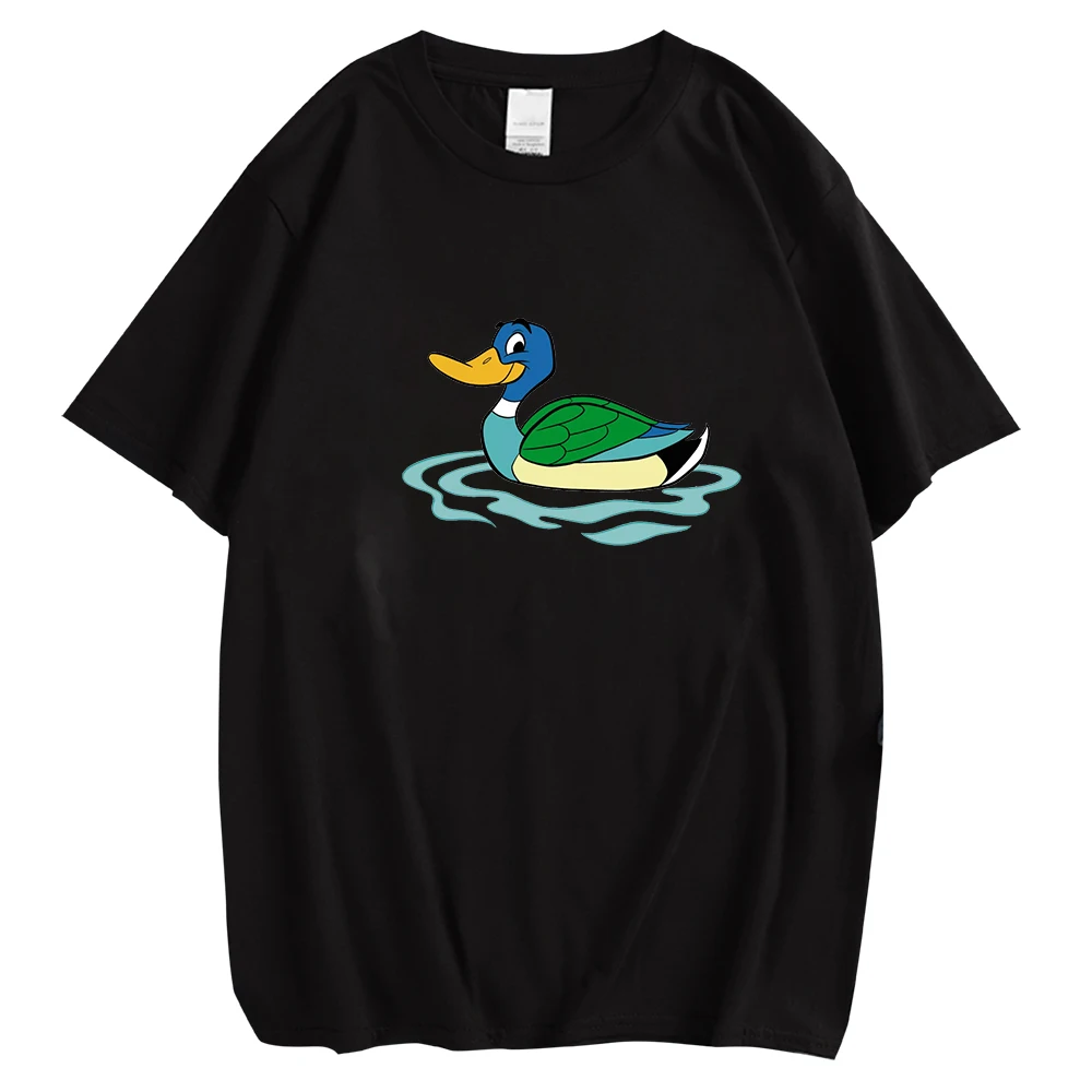 HX Women's T-shirts Cute Swimming Duck Chest Print Graphic Tee Cotton Hip Hop Tops Harajuku Women Shirt Dropshipping