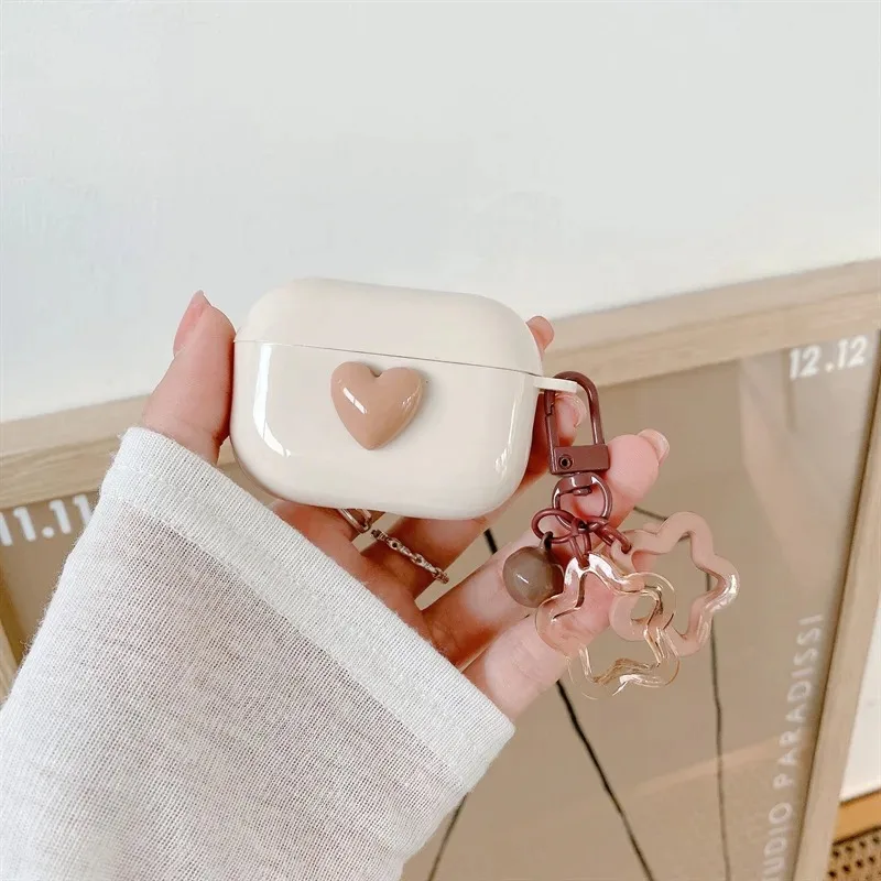 Coffee Color Love Heart Star with Keychain Cover For Apple AirPods 2 Pro 3 3rd generation Shockproof Earphone Case For AirPods 4