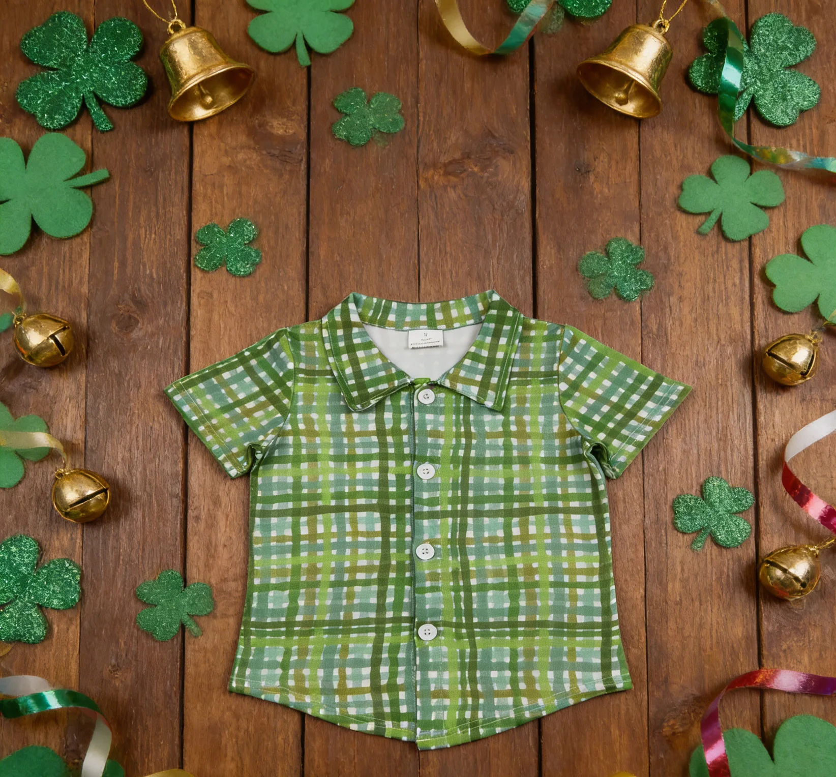 

Z1206-10 BT1456 Kids Fall Clothing Short Sleeve Camouflage Print Shirt Baby Boys St. Patrick's Day Top