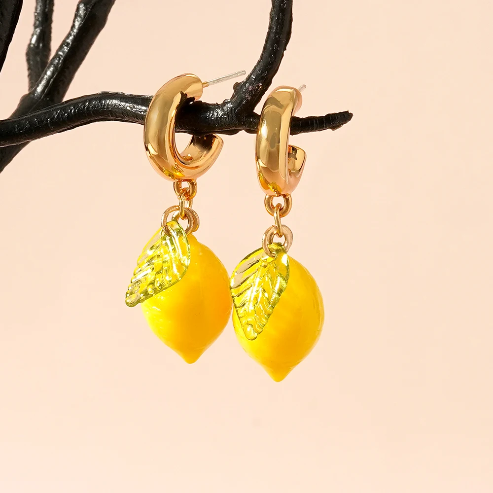 

Bohemia Cute fruit Yellow Lemon CC Earrings Holiday Gift For Girls Summer Vacation Colorful Jewelry Accessory