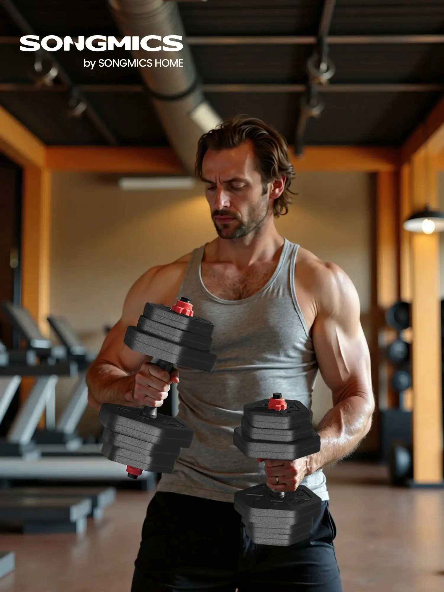 SONGMICS Hantelset, Hanteln mit Verbindungsstange, Hexagon, Kurzhantelset, für Workout, Fitnesstraining, Gewichtheben