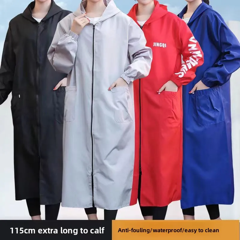 

Extra long smock, dustproof and waterproof overalls, coat, knee-length apron, kitchen workshop labor protection clothing