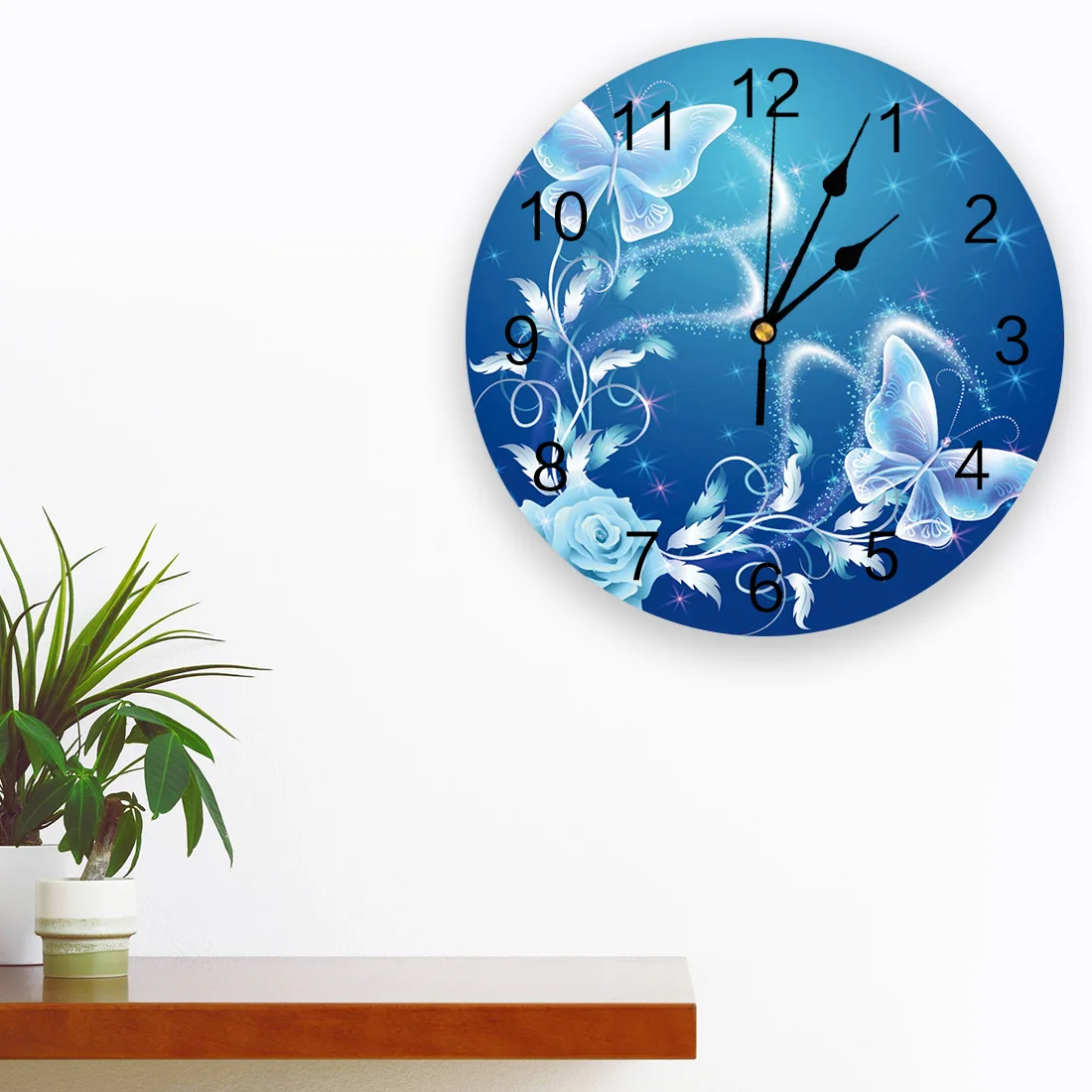 Flower Butterfly Bling Clock Living Room Home Decor Large Round Wall Clock Mute Quartz Table Clock Bedroom Decoration Wall Watch