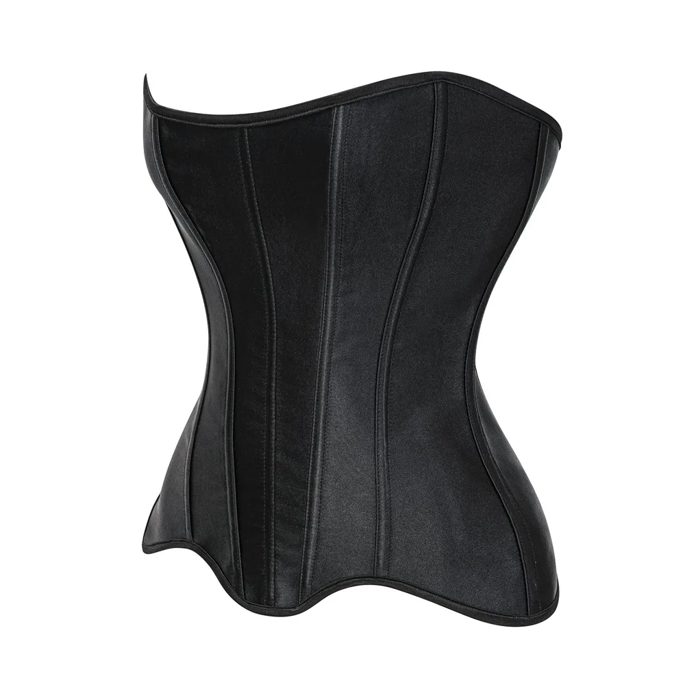 Simple Solid Color Satin Hourglass Corset Top Women Overbust Strapless Lace-up Bustiers Elegant Waist Shaper Korsett Black Beige