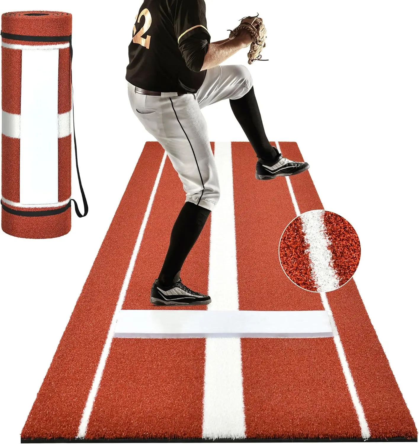 

Softball Pitching Mat, 10x3 FT Baseball Training Mat with Soft Rubber Mound for Indoor Outdoor Use