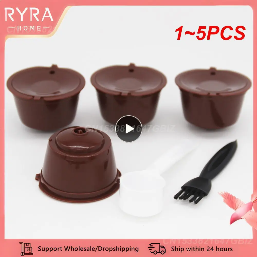 1~5PCS Reusable Coffee Capsule Filter Cup for Nescafe Dolce Gusto Refillable Caps Spoon Brush Filter Baskets