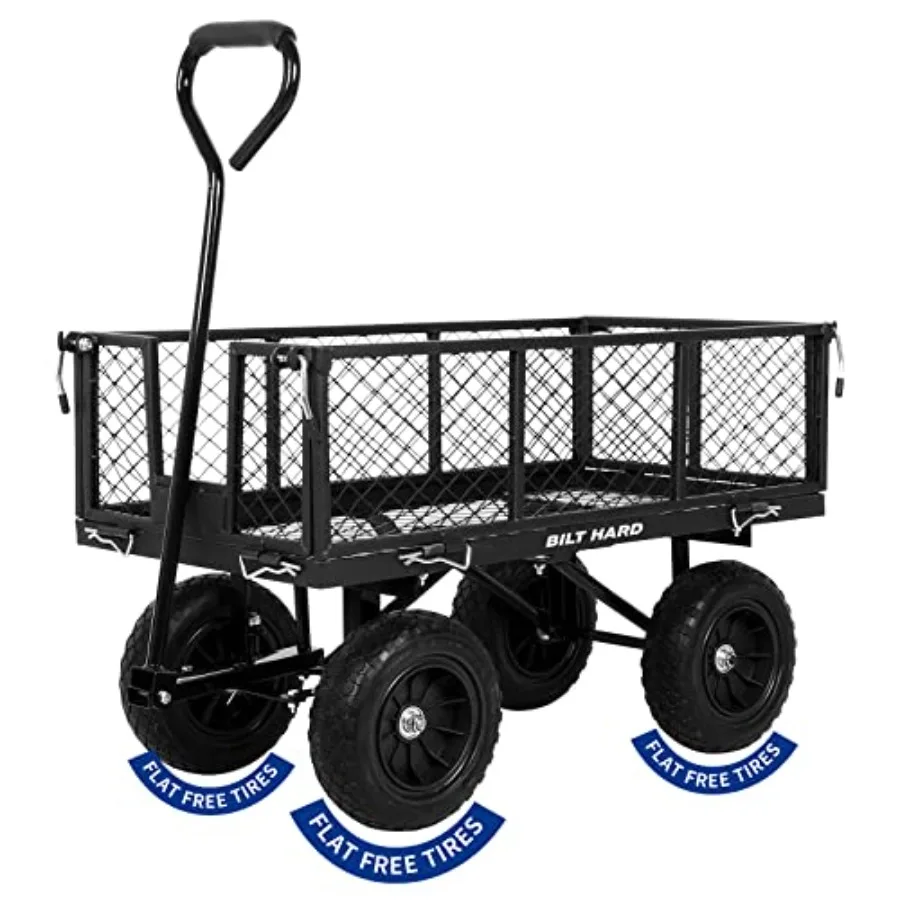 

Heavy duty 400 lbs capacity flat free tires steel garden cart with 180 rotating handle and removable sides for outdoor gardenin