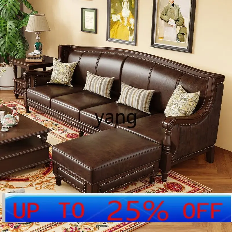 

Lmm leather sofa first layer cowhide solid wood frame luxury retro