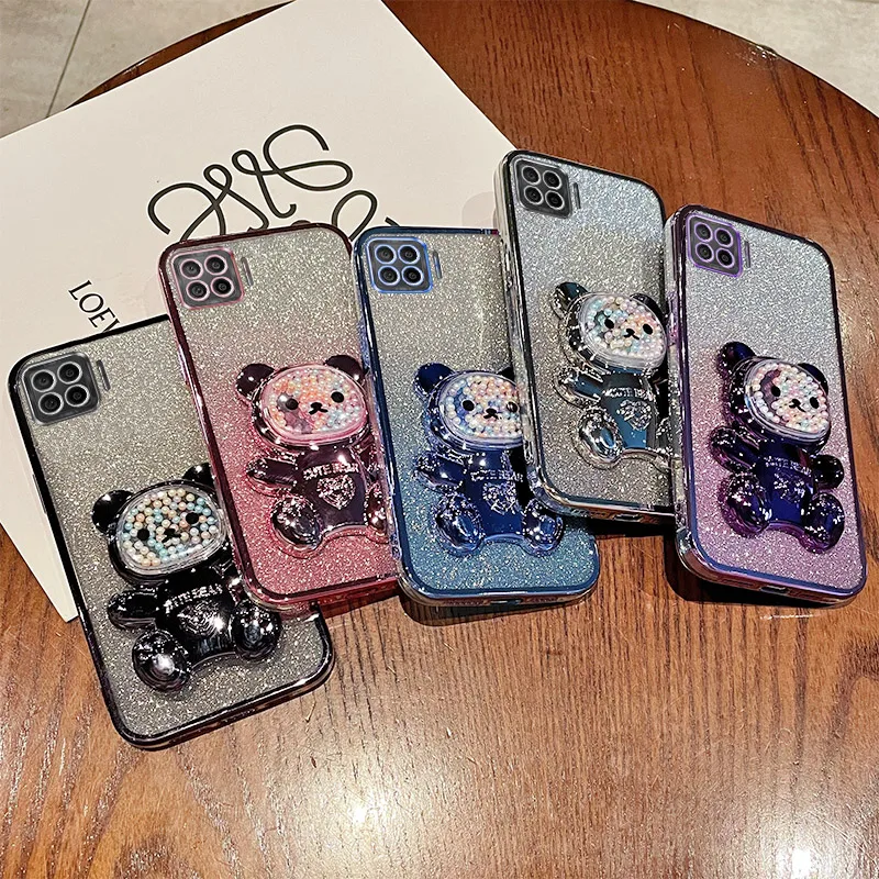 For OPPO A73 Case Soft Silicone Bling Shockproof Electroplated TPU Cell Phone Casing For OPPOA73 Back Cover Cute Bear Stand