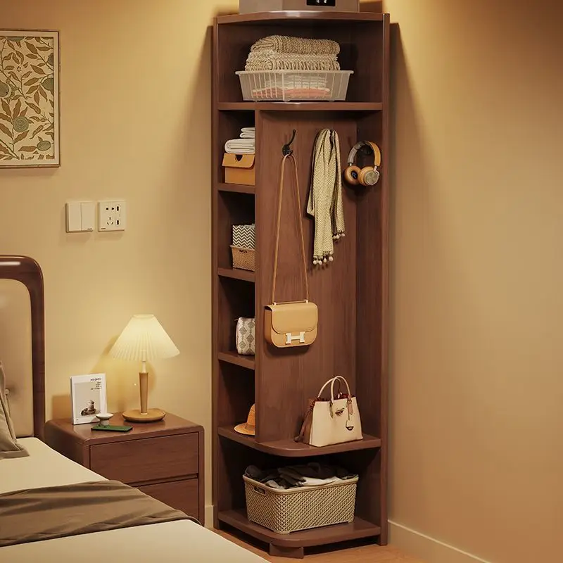 

Corner solid wood coat rack floor-to-ceiling bedroom corner hanger with rack integrated entrance space-saving storage cabinet