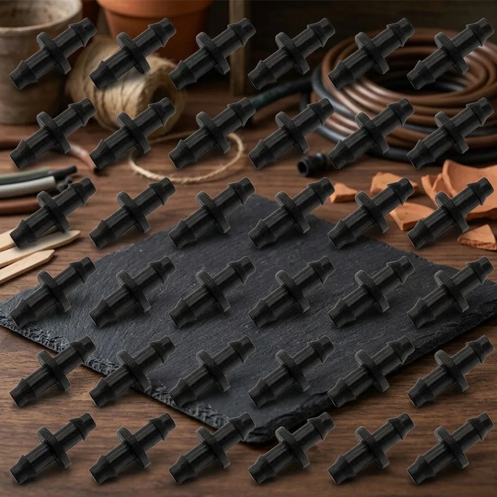 100Pack Barbed Connectors for 1/4 Drip Tubing and Soaker Hose Allowing Secure and Tight Connections Without Glue or Clamps