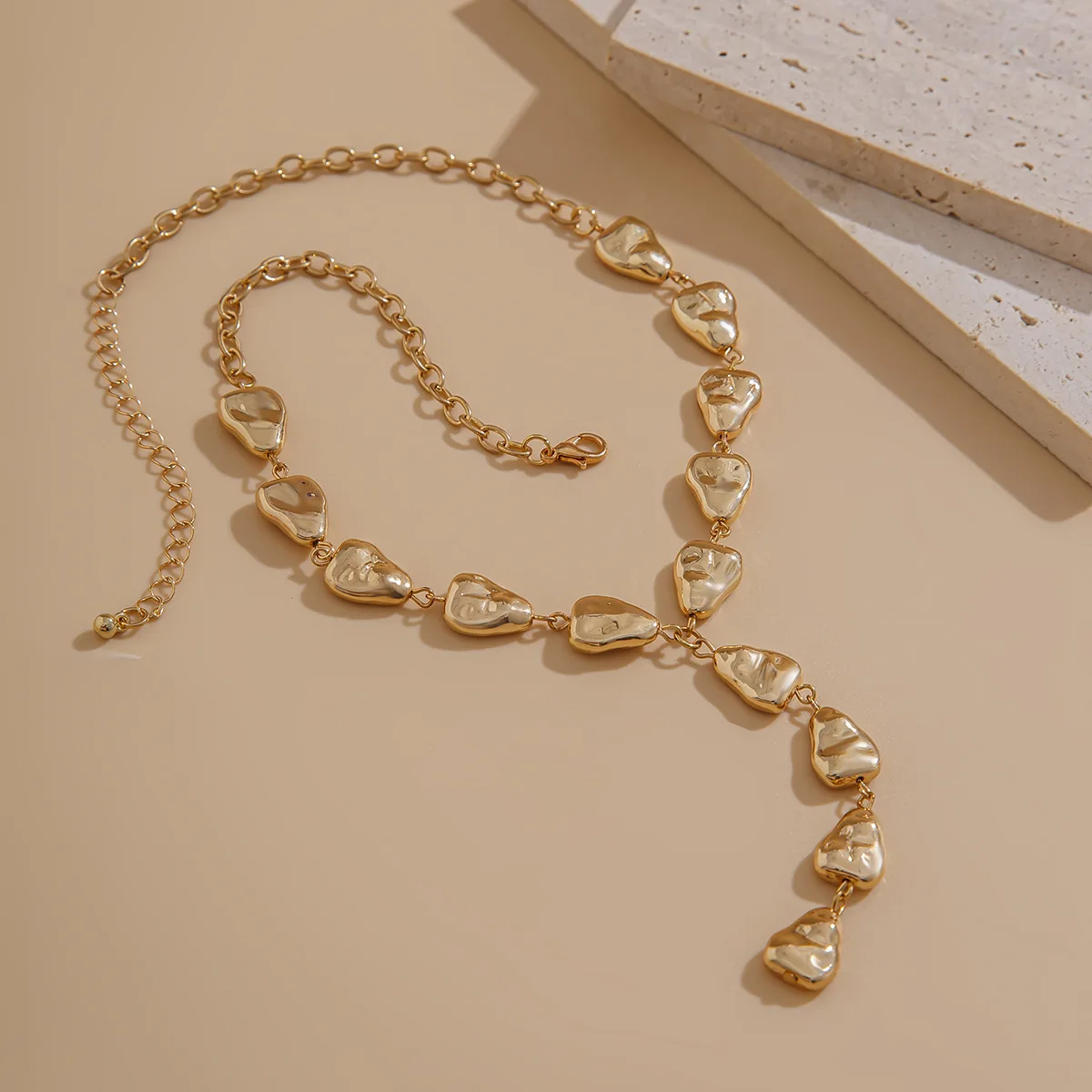Necklace Handmade Baroque Beaded Y Style Teardrop Tassel Elegant Rose Gold Tone Adjustable Lightweight Daily Accessory