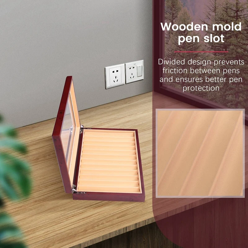 12 Slots Wood Pen Display Box Pen Fountain Storage Box Wood Showcase Organizer