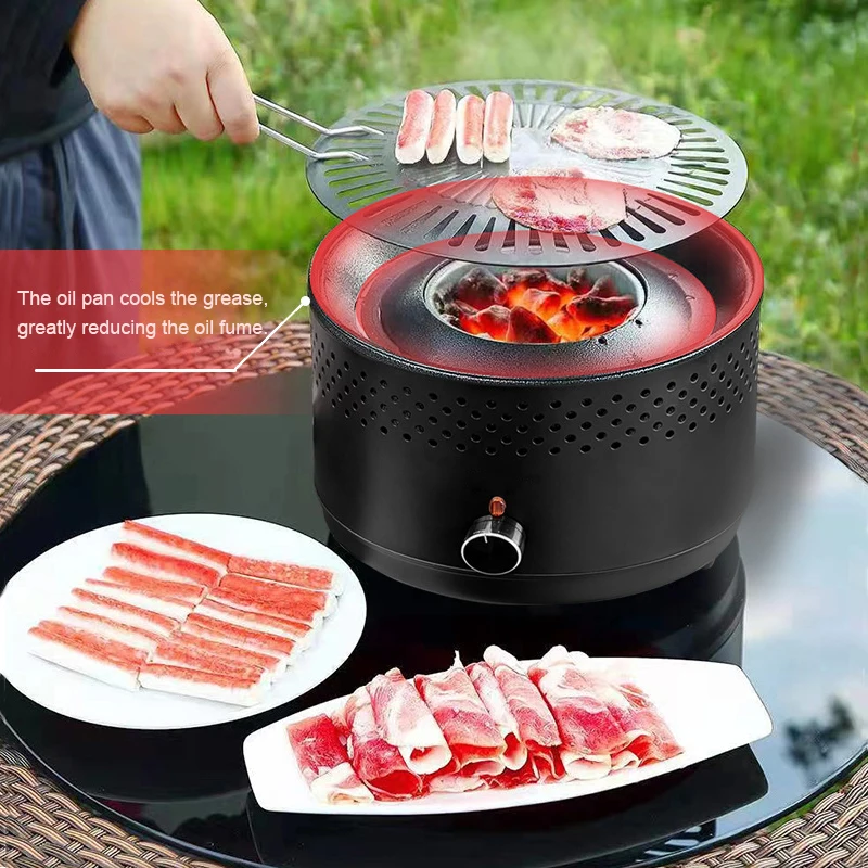 Outdoor Camping Electric Steak BBQ Grill Machine Roaster Korean Charcoal Barbecue Non-stick Baking Griddle Stove Carbon Furnace