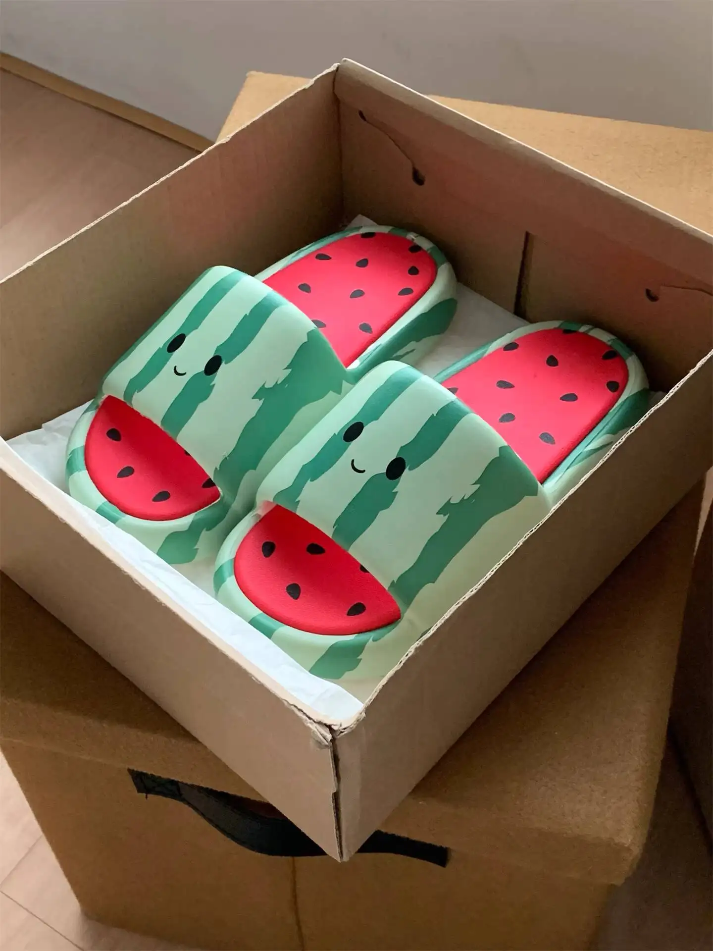 

Watermelon Slippers Women 2026 Spring Summer Cute Cartoon Slippers Soft EVA Thick Sole Non Slip Indoor Outdoor Shower Slides