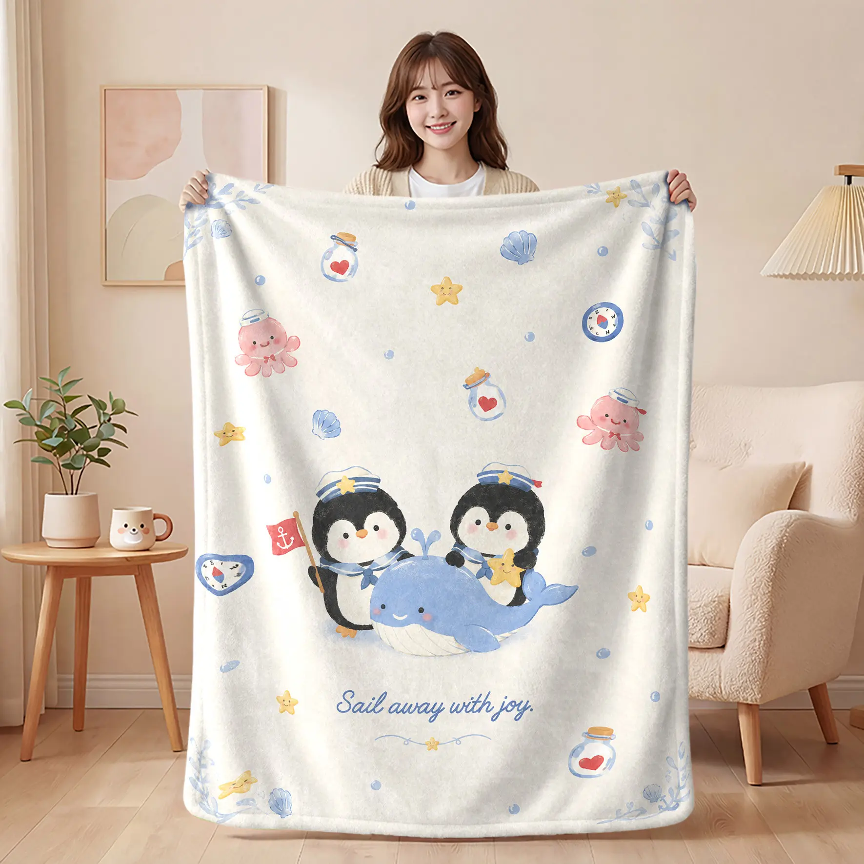 Cartoon Penguin Nap Flannel Blanket Office Lunch Break Shawl Air Conditioner By Student Sofa Four Seasons Blanket
