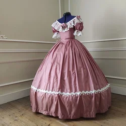 Pink Red Taffta 1860s Civil War Dress Gothic Vintage Victorian Princess Empress Sisi Cosplay Wedding Dress Tea Pary Ball Gown