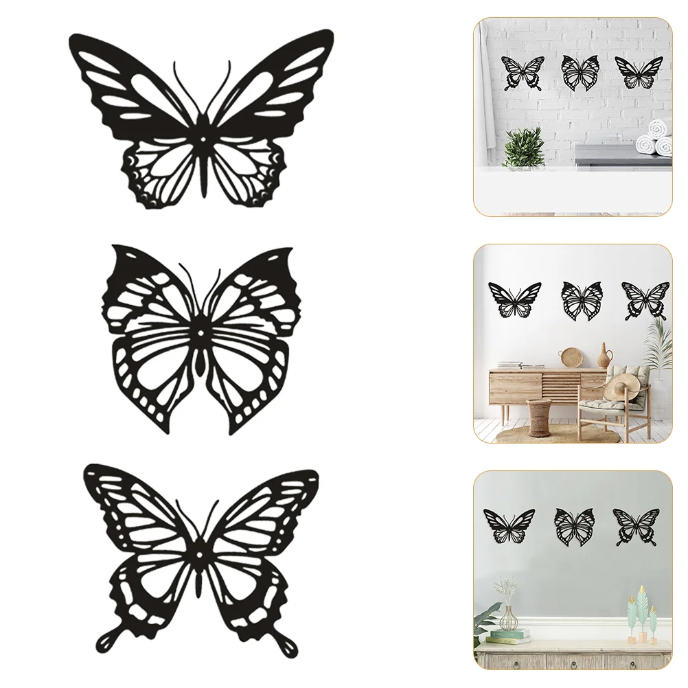 3 Pcs Hollow Iron Butterfly Wall Hanging Butterflies Sticker Decorative Decal House Background Bedroom Stickers