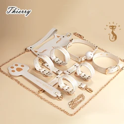 Thierry Girl Bondage Kits Sexy PU Leather Handcuffs Collar Whip Erotic Sex Toys BDSM Restraint Set Adult Toys For Women Couples