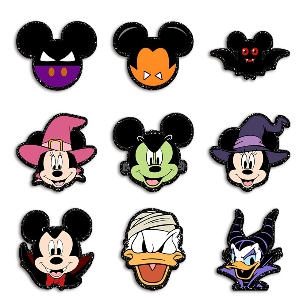 

Halloween Mickey Disney Black Glitter Resin Planar Acrylic Flatback For DIY Phone Case Hair Bow Craft Keychains Accessories