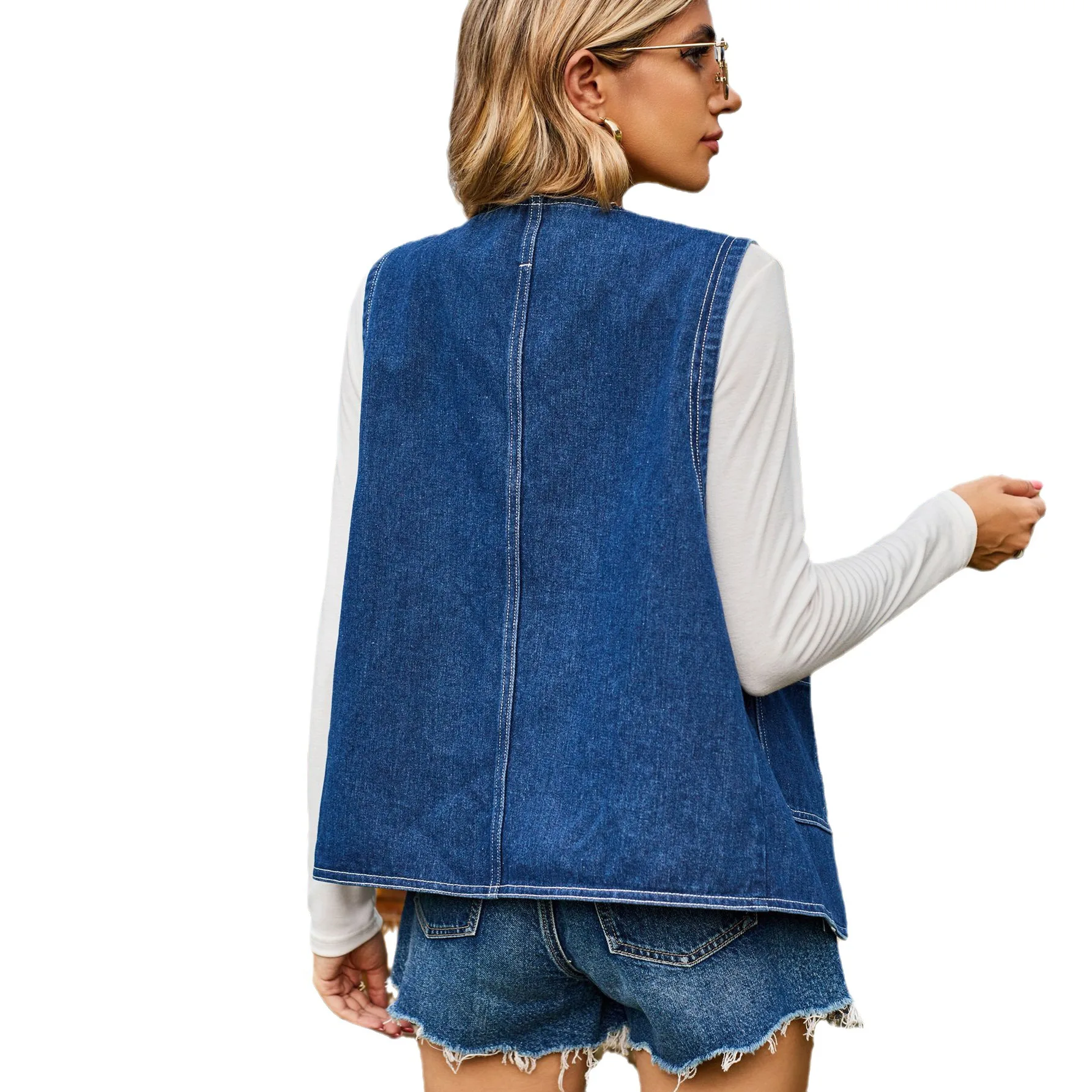 Neue Jeans weste Tank Top Mode Liebe Knopf Trend Denim ärmellose Weste Frauen Jacken Westen Weste für Frauen