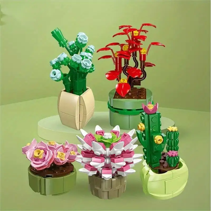 Pianta Bonsai Set in vaso Bouquet di fiori stabilizzati modello succulento blocchi di costruzione Puzzle per bambini giocattoli fai da te mattoni regali di natale
