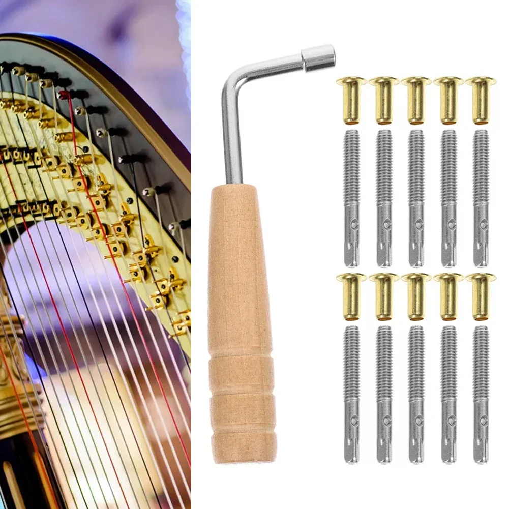 Precision Lyre String Install Set 10 Fixed Nails & Tuning Tool Wood & Metal 4.10\