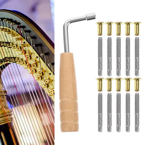 Precision Lyre String Install Set 10 Fixed Nails & Tuning Tool Wood & Metal 4.10\" Pins For Guitar Drum Harp Accessories