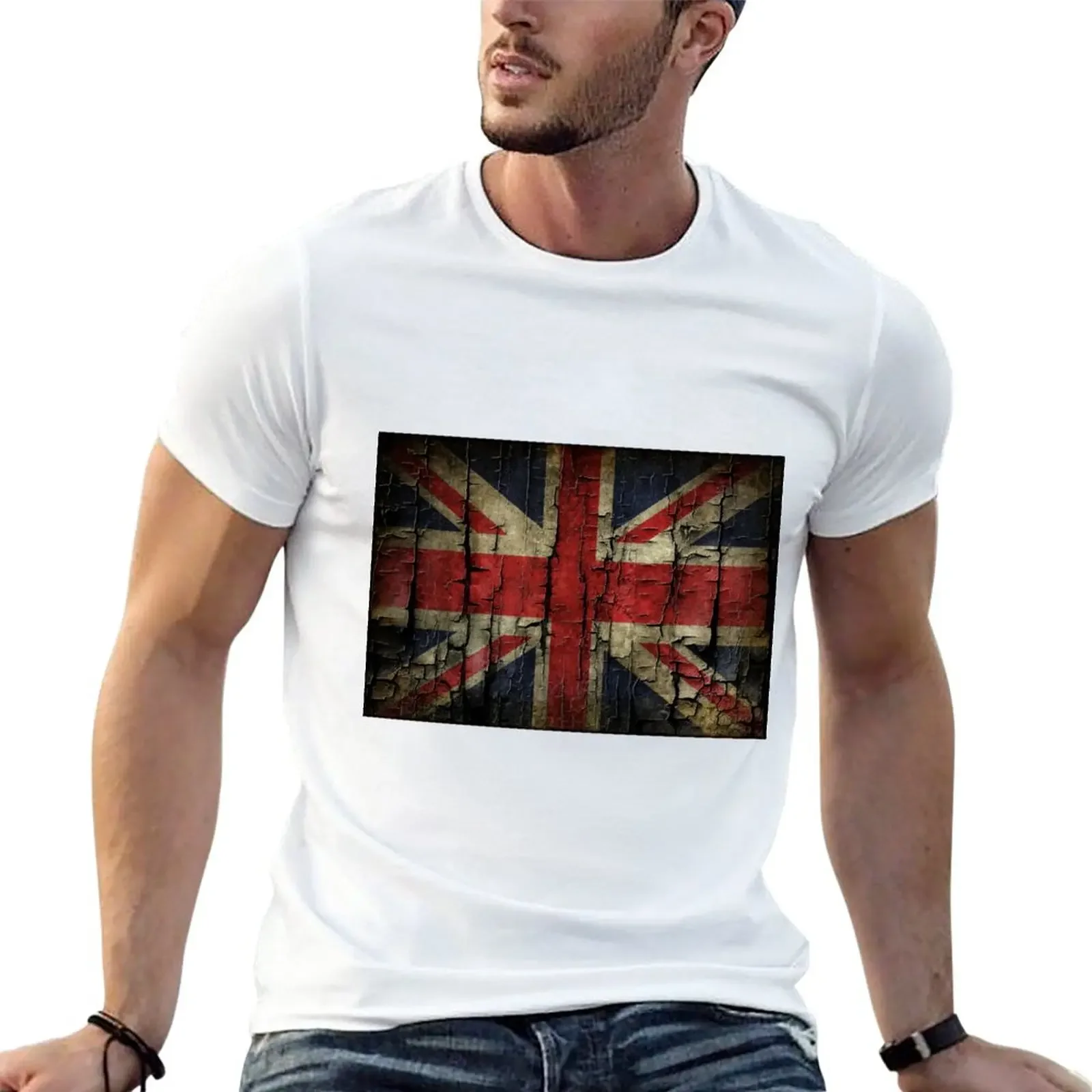 Grunge Union Jack Flag T-Shirt boys whites blacks Men's cotton t-shirt