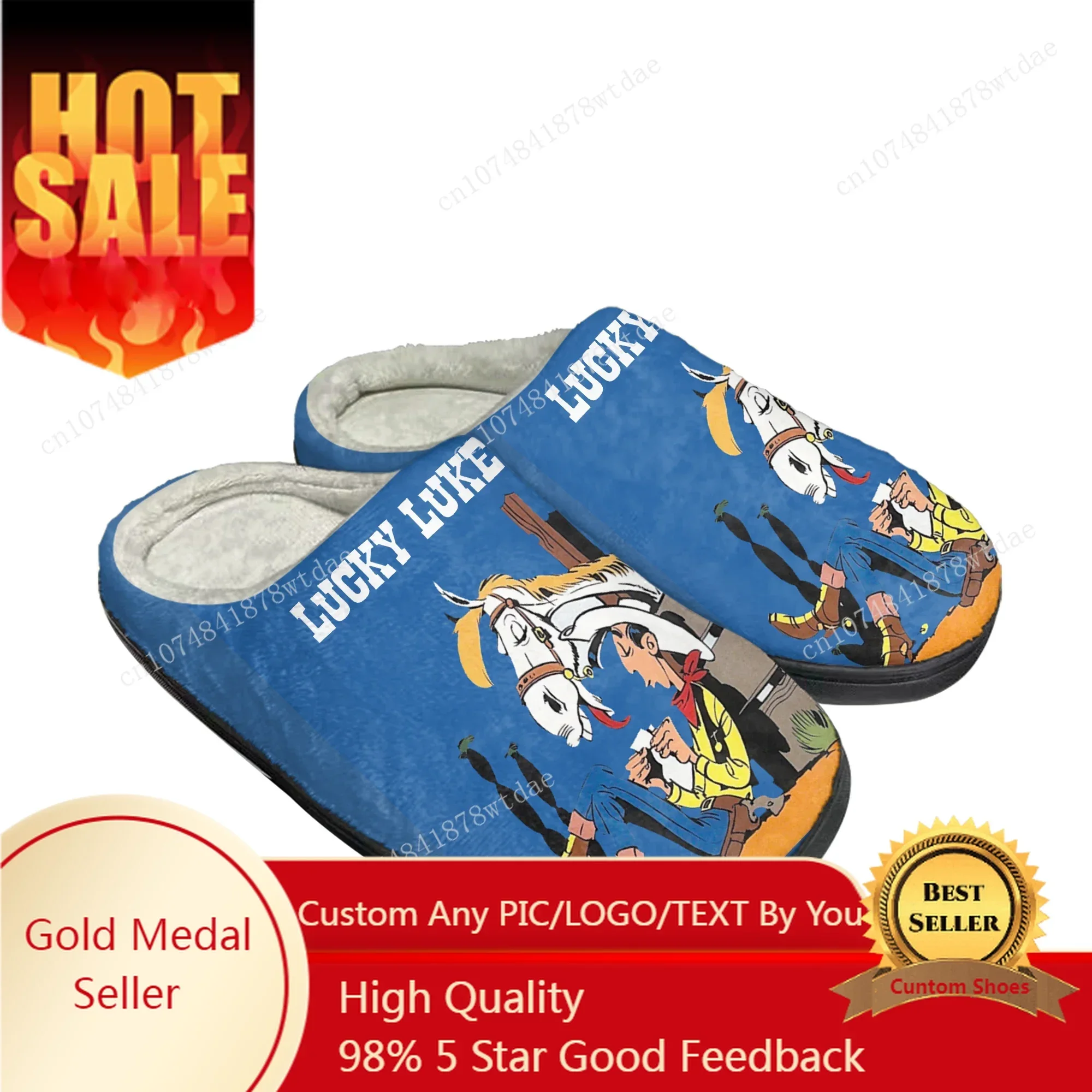 Lucky Luke Home Cotton Slippers Men Women Cowboy Plush Bedroom Casual Keep Warm Shoe Anime Cartoon Custom Thermal Indoor Slipper