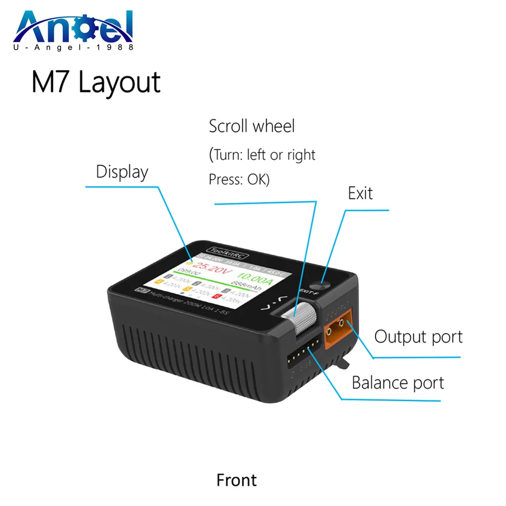 

ToolkitRC M7 200W/10A Balance Charger Discharger With ADP100 for 1-6S Lipo Battery Voltage Servo Checker Receiver Signal Test