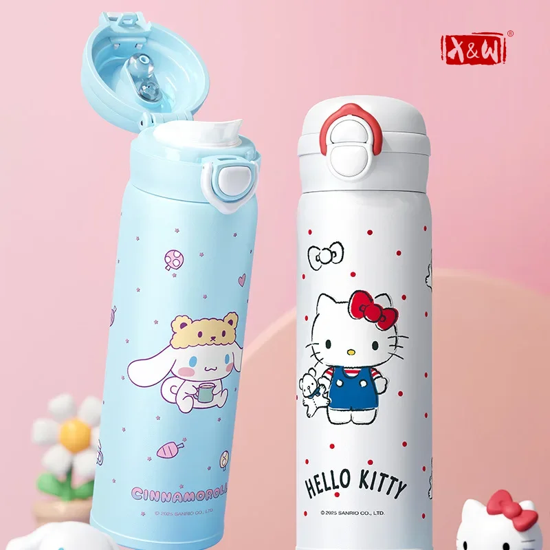

Термокружка X&W Sanrio, термос Kuromi, из нержавеющей стали 316, с двойной трубочкой для питья, портативная бутылка для воды