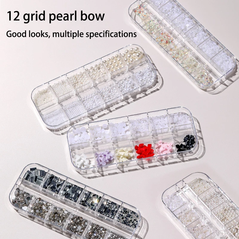 

New 12 Grids Mixed Bow Nail Art Decorations 3D Aurora Bowknot Resin Charms Jewelry DIY Manicure Decoration Supplies Accessories